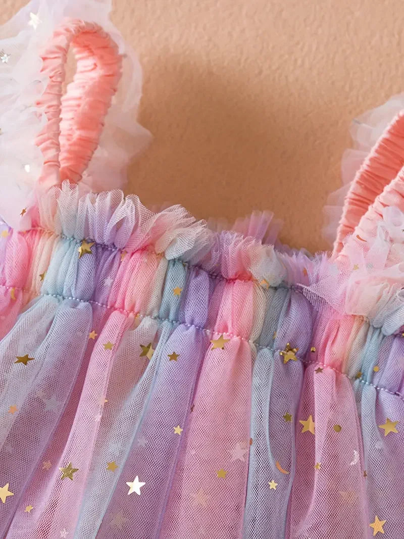 Vestido Infantil Feminino Tule Colorido Lenogue