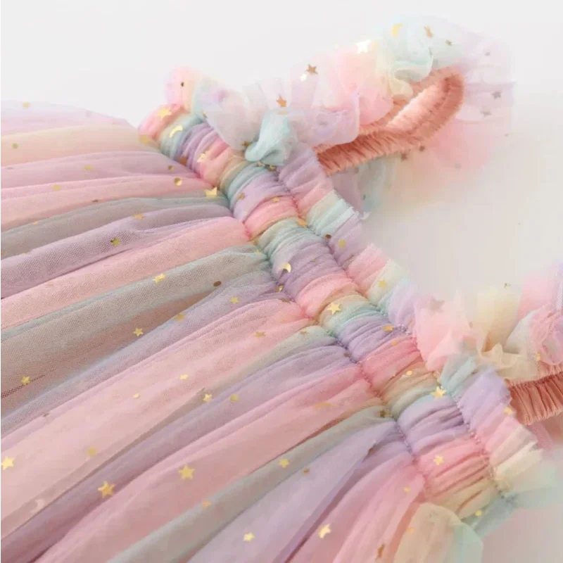 Vestido Infantil Feminino Tule Colorido Lenogue