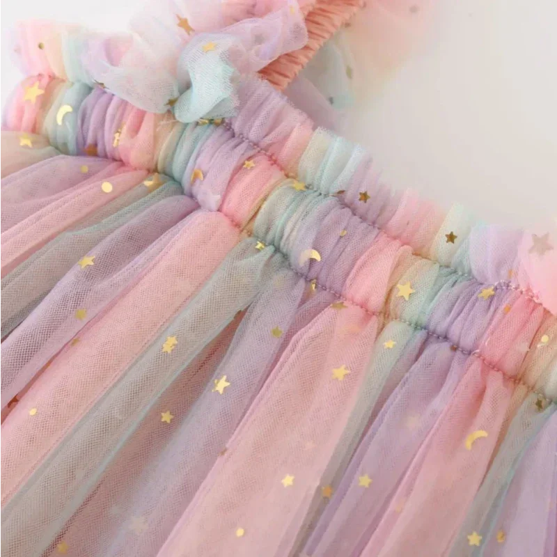 Vestido Infantil Feminino Tule Colorido Lenogue