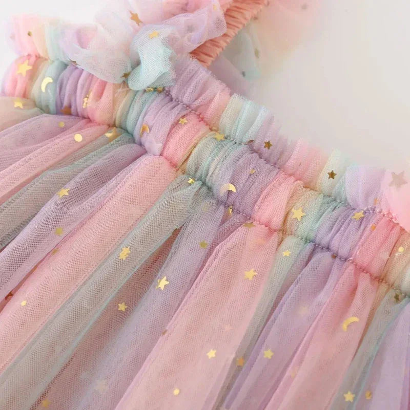 Vestido Infantil Feminino Tule Colorido Lenogue