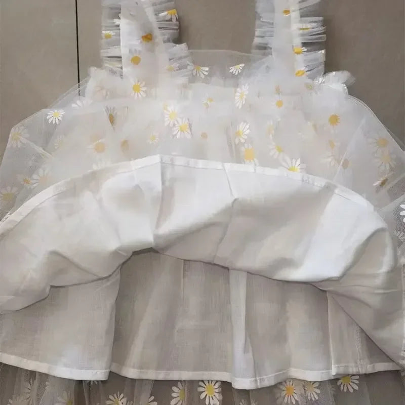 Vestido Infantil Feminino Tule Daisy Bege Lenogue