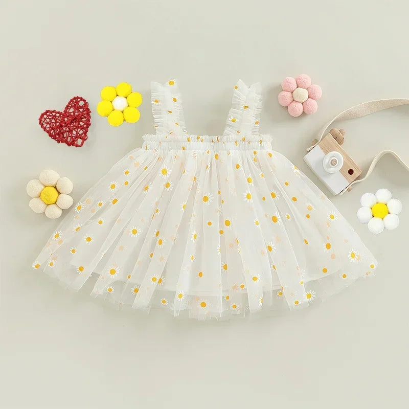 Vestido Infantil Feminino Tule Daisy Bege Lenogue