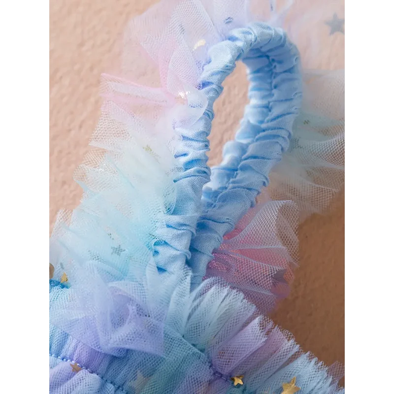 Vestido Infantil Feminino Tule Unicórnio Azul Lenogue