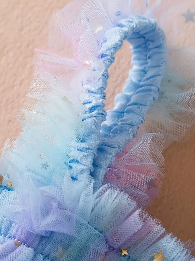 Vestido Infantil Feminino Tule Unicórnio Azul Lenogue