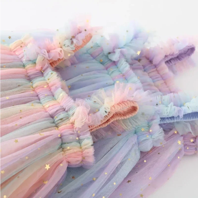 Vestido Infantil Feminino Tule Unicórnio Azul Lenogue