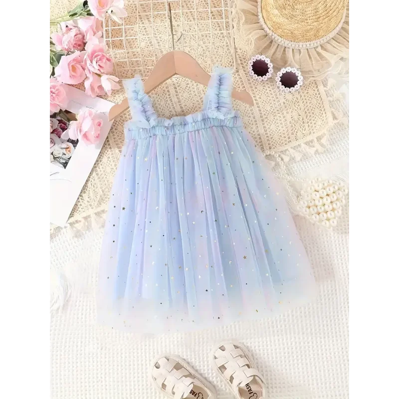 Vestido Infantil Feminino Tule Unicórnio Azul Lenogue