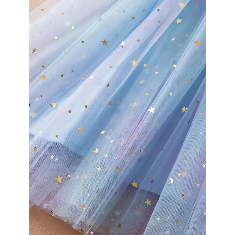 Vestido Infantil Feminino Tule Unicórnio Azul Lenogue