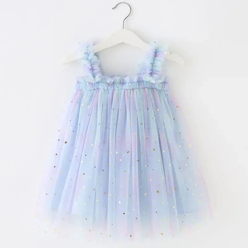 Vestido Infantil Feminino Tule Unicórnio Azul Lenogue / 6-12 Meses