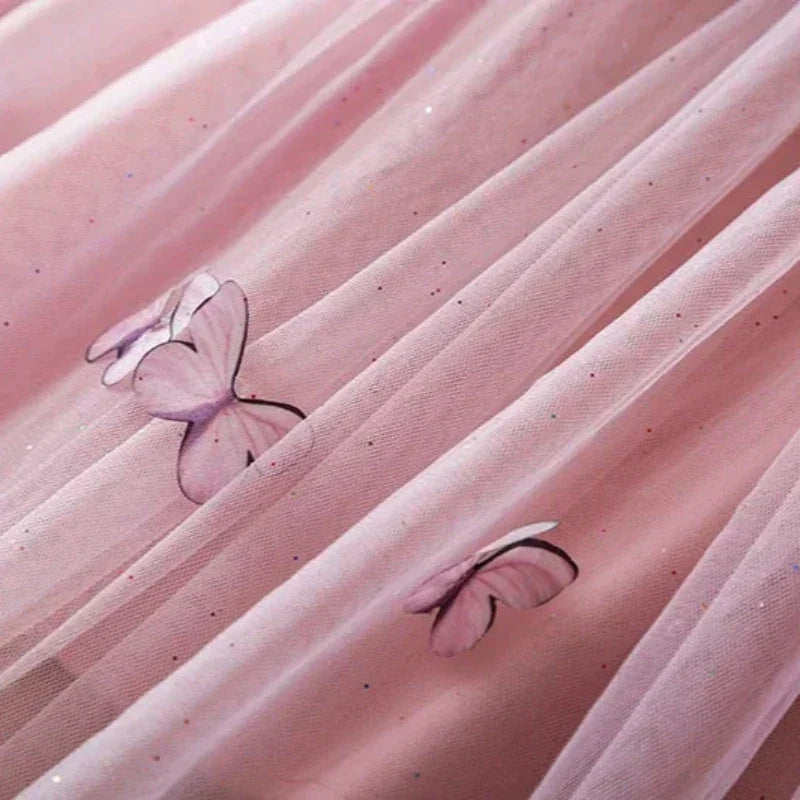 Vestido Infantil Feminino Tutu Borboleta Rosa Lenogue