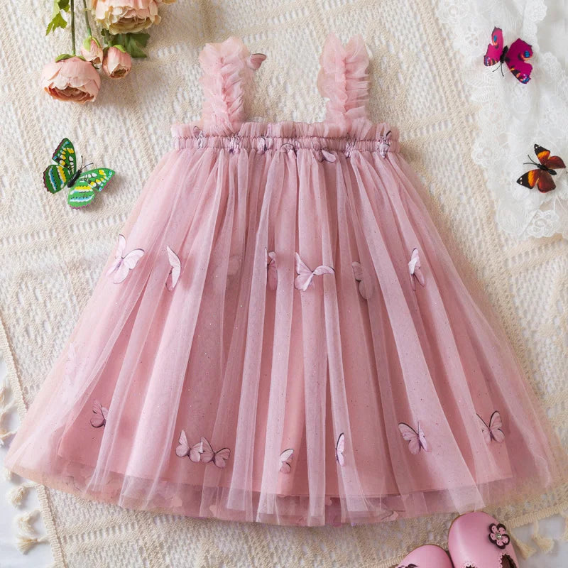 Vestido Infantil Feminino Tutu Borboleta Rosa Lenogue