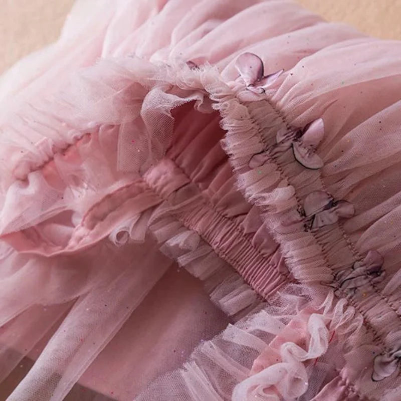 Vestido Infantil Feminino Tutu Borboleta Rosa Lenogue