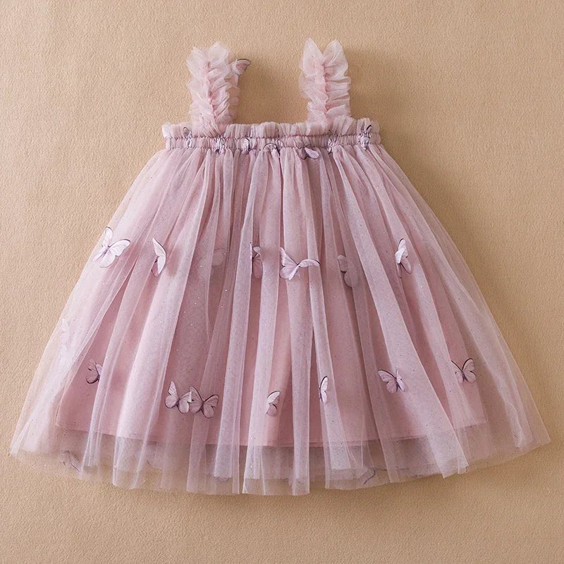 Vestido Infantil Feminino Tutu Borboleta Rosa Lenogue