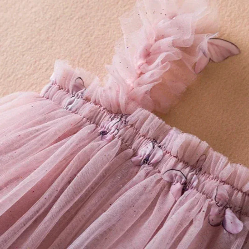 Vestido Infantil Feminino Tutu Borboleta Rosa Lenogue