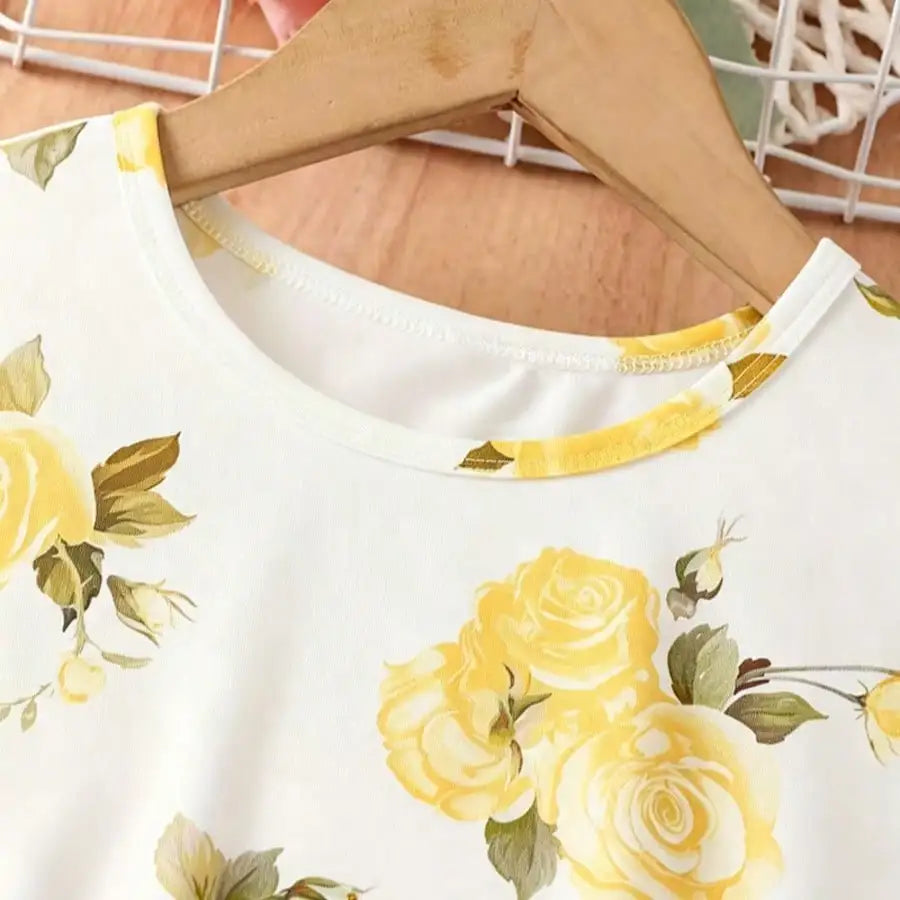Vestido Infantil Floral Sem Manga Amarelo Lenogue