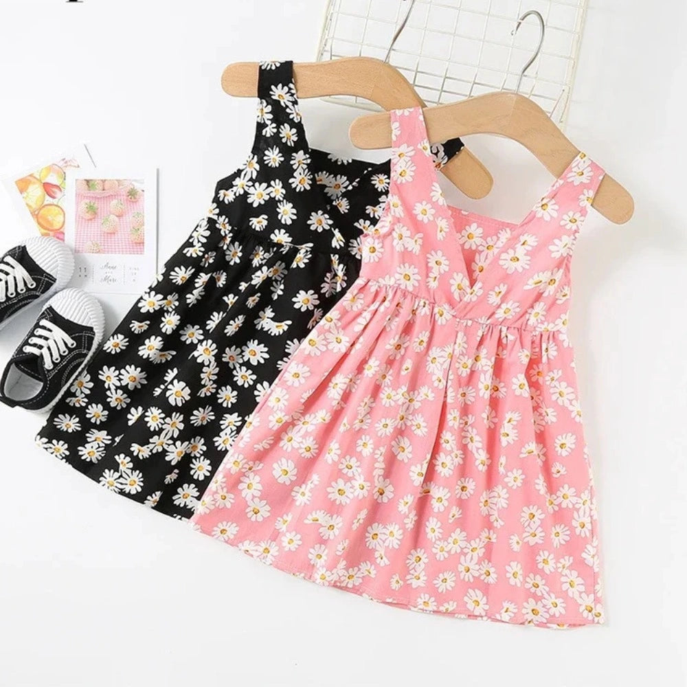 Vestido Infantil Floral Sem Mangas Algodão Verão Lenogue