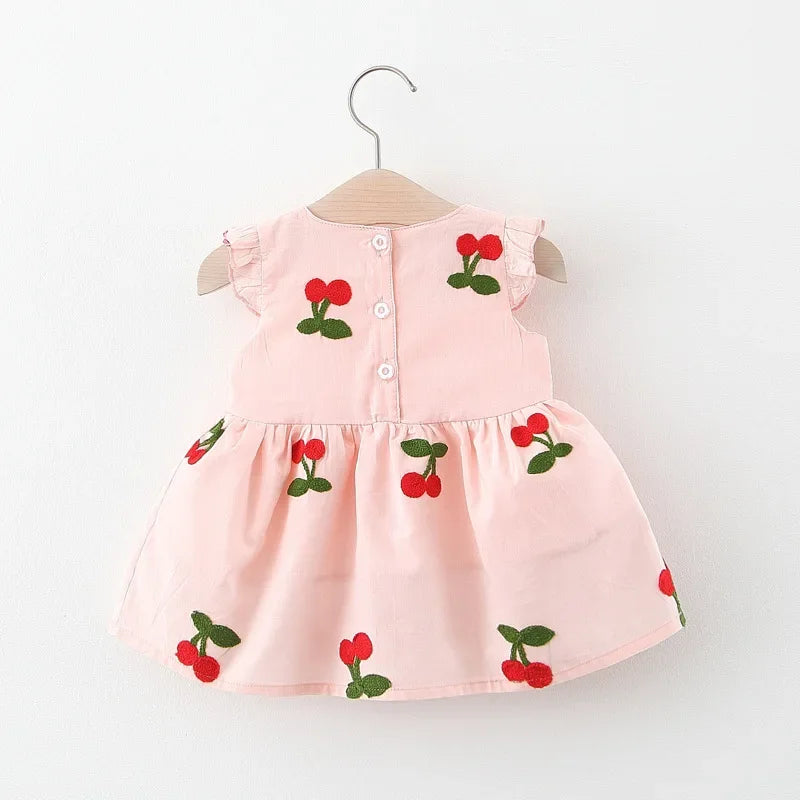 Vestido Infantil Princesa Bordado Cereja Manga Bufante Lenogue