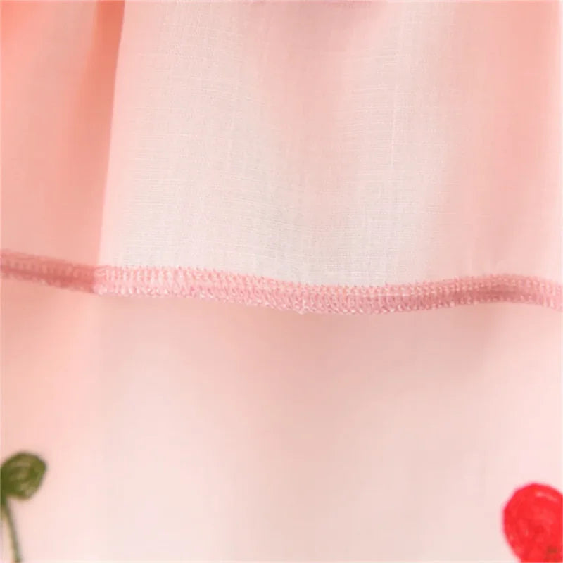 Vestido Infantil Princesa Bordado Cereja Manga Bufante Lenogue