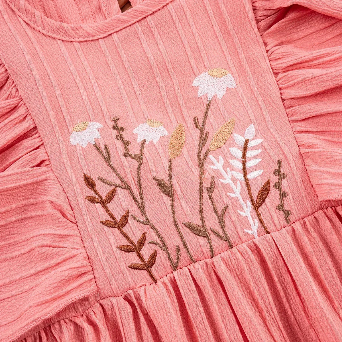 Vestido Infantil Princesa Bordado Floral Manga Babado Lenogue