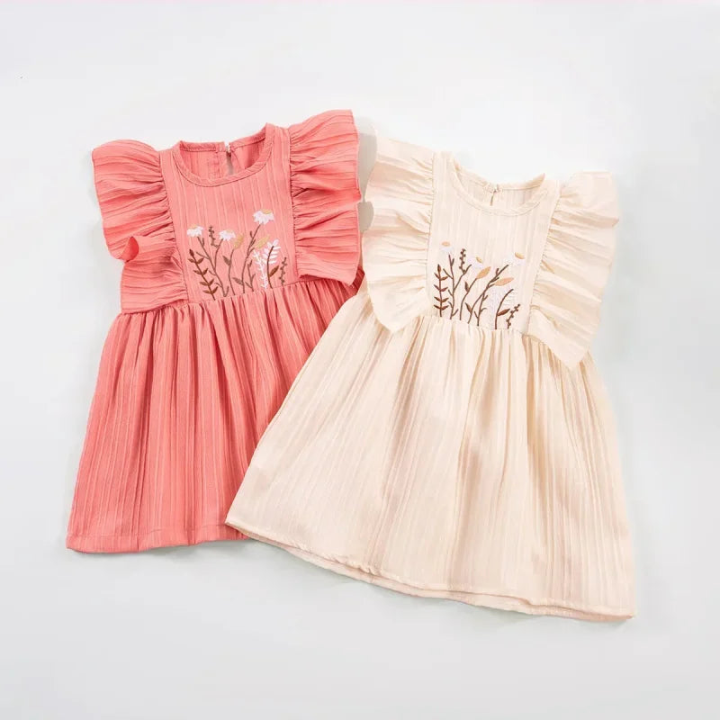 Vestido Infantil Princesa Bordado Floral Manga Babado Lenogue