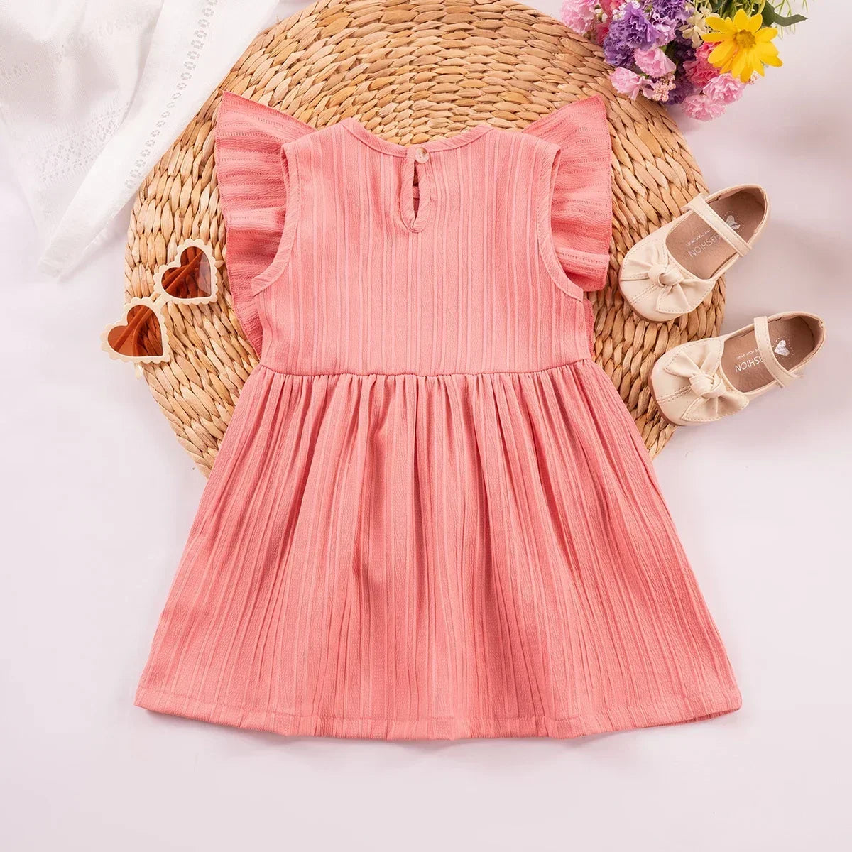 Vestido Infantil Princesa Bordado Floral Manga Babado Lenogue