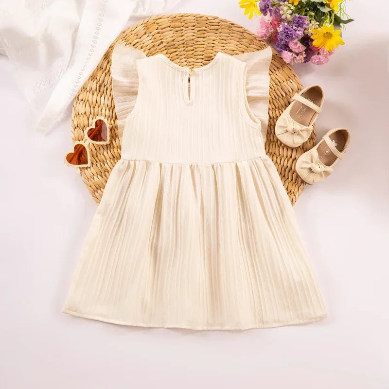 Vestido Infantil Princesa Bordado Floral Manga Babado Lenogue