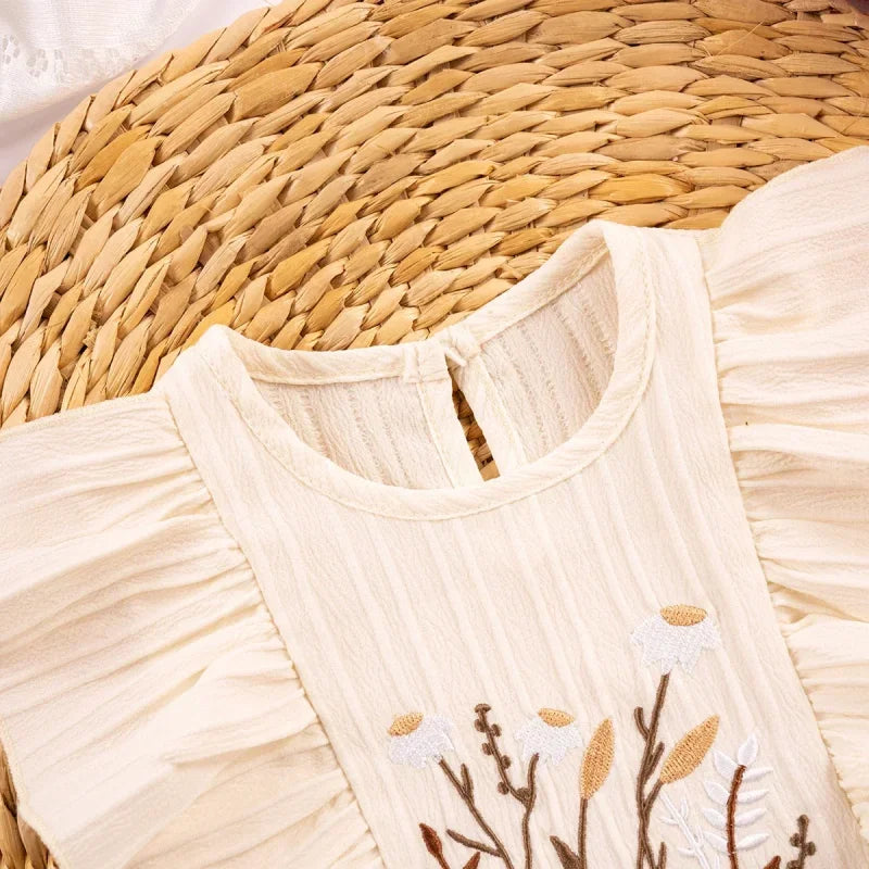 Vestido Infantil Princesa Bordado Floral Manga Babado Lenogue