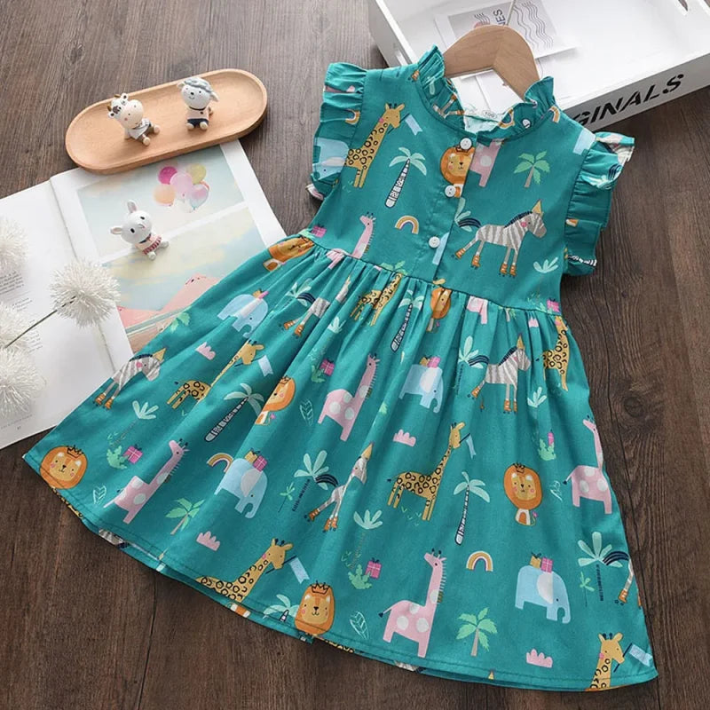 Vestido Infantil Princesa Cartoon Floral Lenogue Verde / 3-4