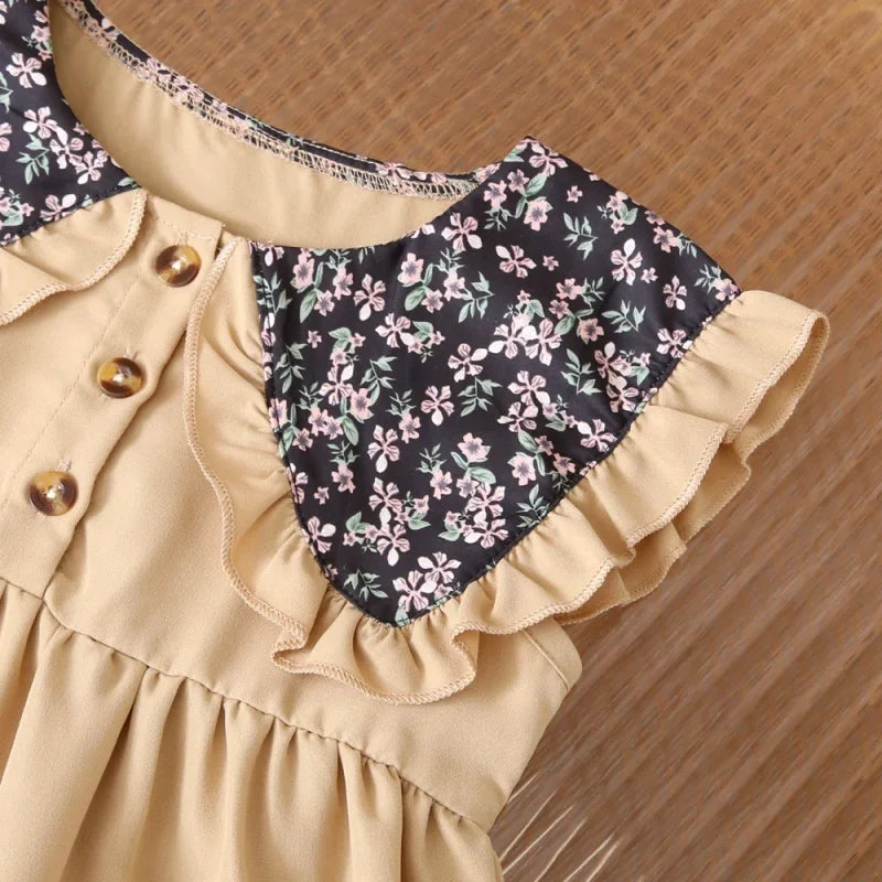 Vestido Infantil Princesa Gola Marinheiro Floral Lenogue