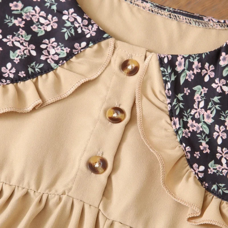 Vestido Infantil Princesa Gola Marinheiro Floral Lenogue