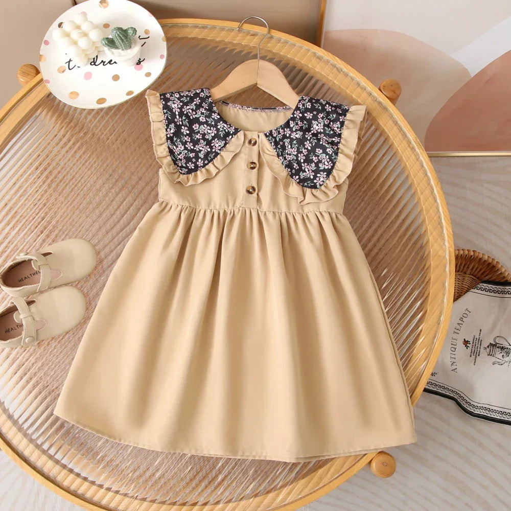 Vestido Infantil Princesa Gola Marinheiro Floral Lenogue Marrom / 3-4