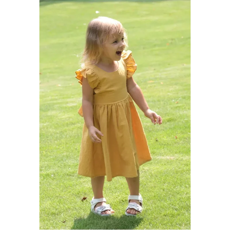 Vestido Infantil Ruffles sem Manga Laço nas Costas Lenogue