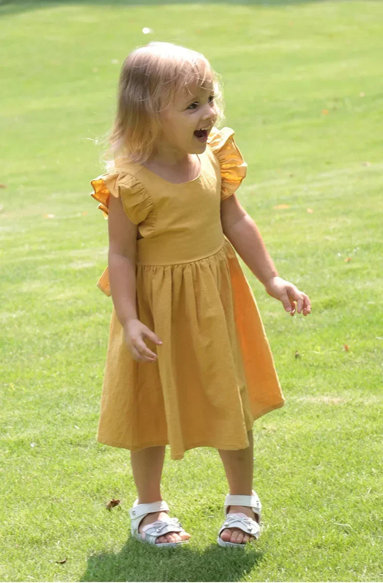 Vestido Infantil Ruffles sem Manga Laço nas Costas Lenogue
