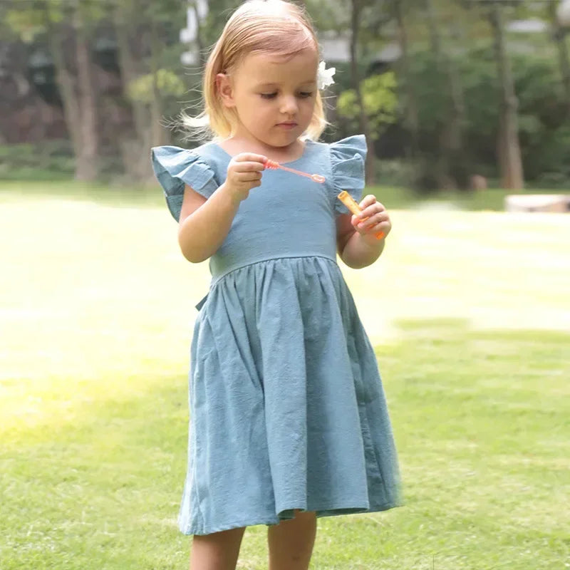 Vestido Infantil Ruffles sem Manga Laço nas Costas Lenogue