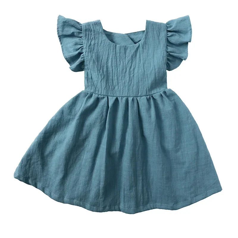 Vestido Infantil Ruffles sem Manga Laço nas Costas Lenogue