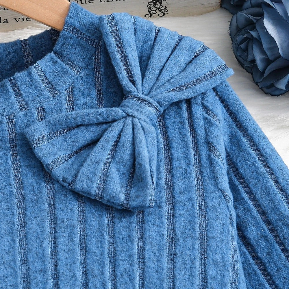 Vestido Infantil Tricot Gola Redonda Manga Longa Casual Lenogue