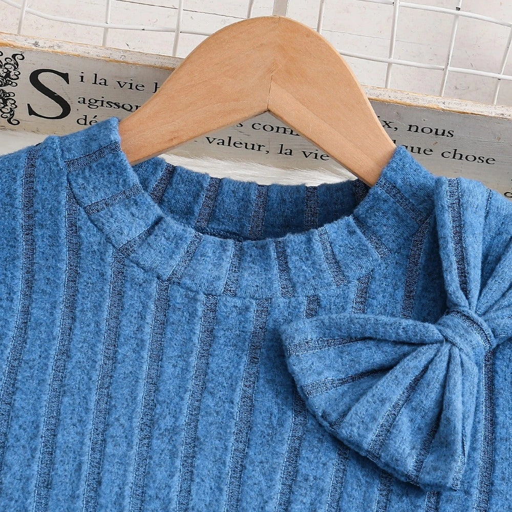 Vestido Infantil Tricot Gola Redonda Manga Longa Casual Lenogue
