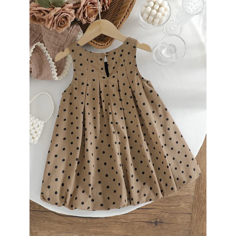 Vestido Infantil Vintage Poá sem Manga Casual Lenogue