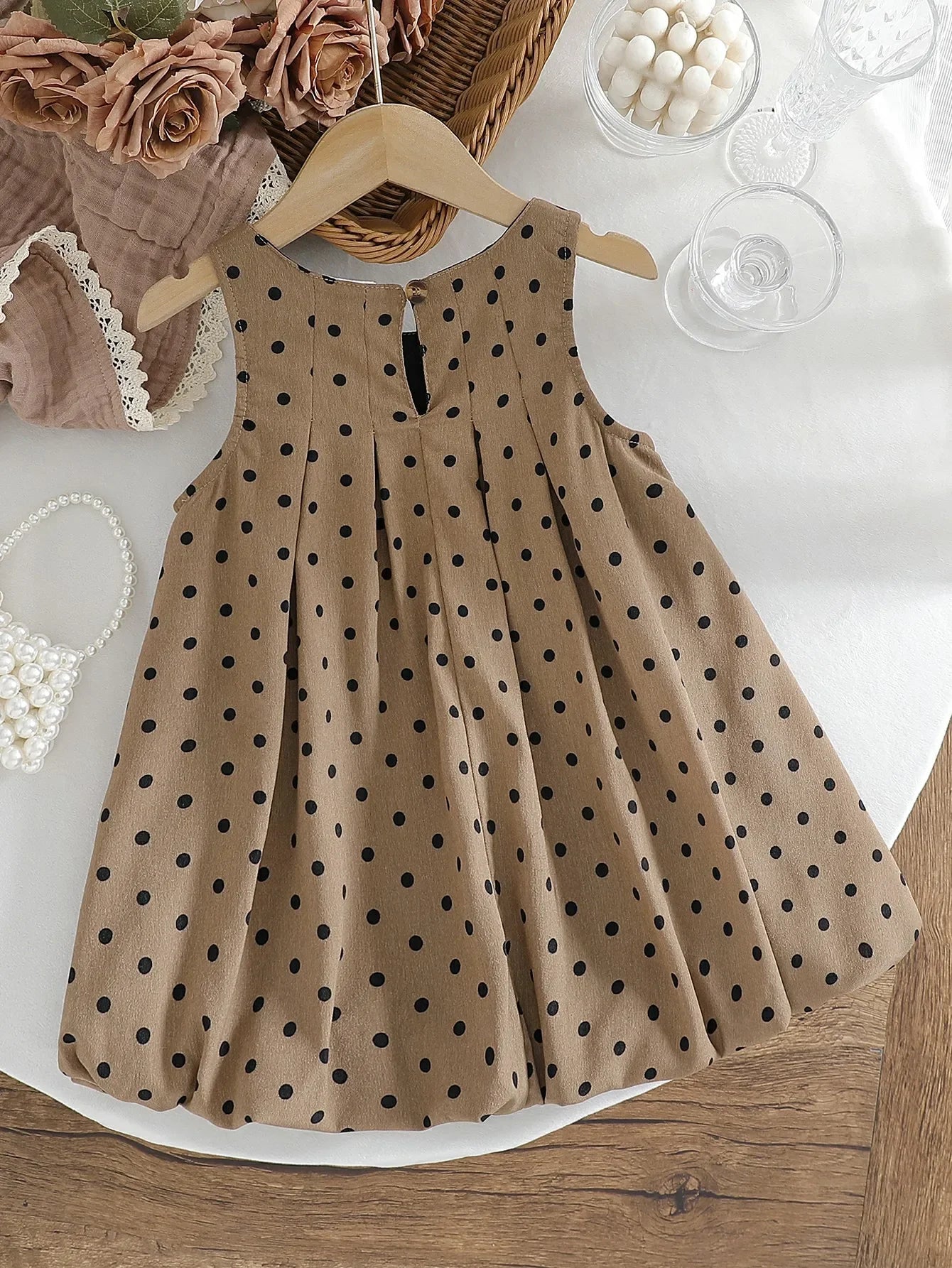 Vestido Infantil Vintage Poá sem Manga Casual Lenogue