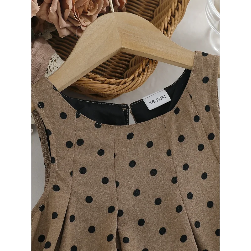 Vestido Infantil Vintage Poá sem Manga Casual Lenogue