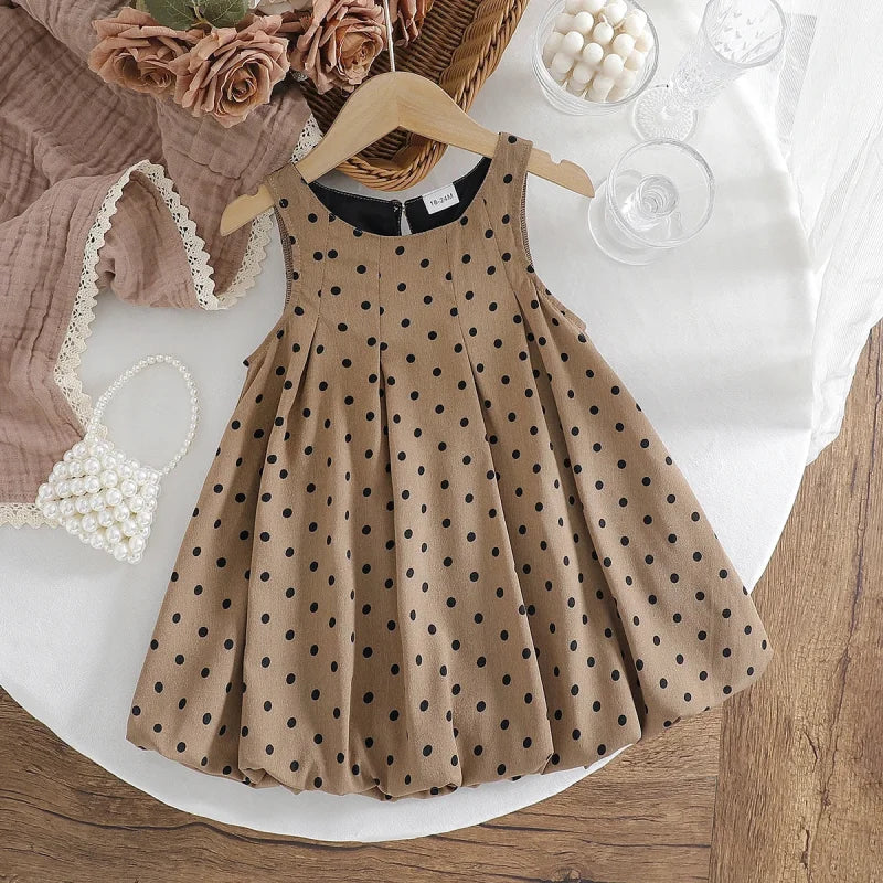 Vestido Infantil Vintage Poá sem Manga Casual Lenogue Bege / 18-24 Meses