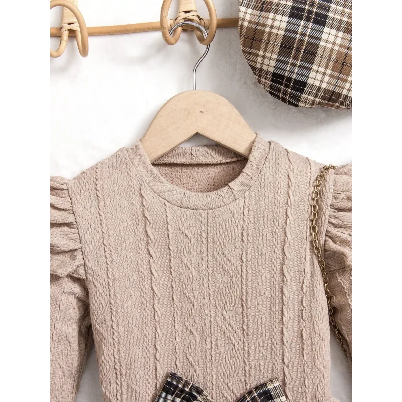 Vestido Infantil Xadrez com Boina Estilo Britânico Lenogue