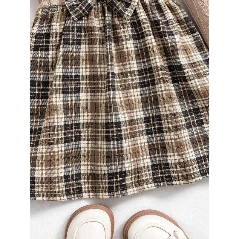 Vestido Infantil Xadrez com Boina Estilo Britânico Lenogue