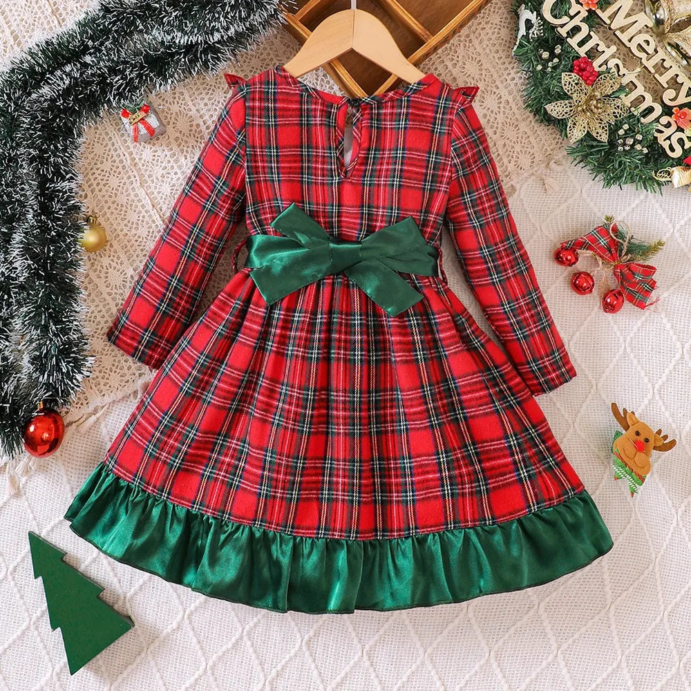 Vestido Infantil Xadrez Manga Longa Gola Redonda Étoile Lenogue
