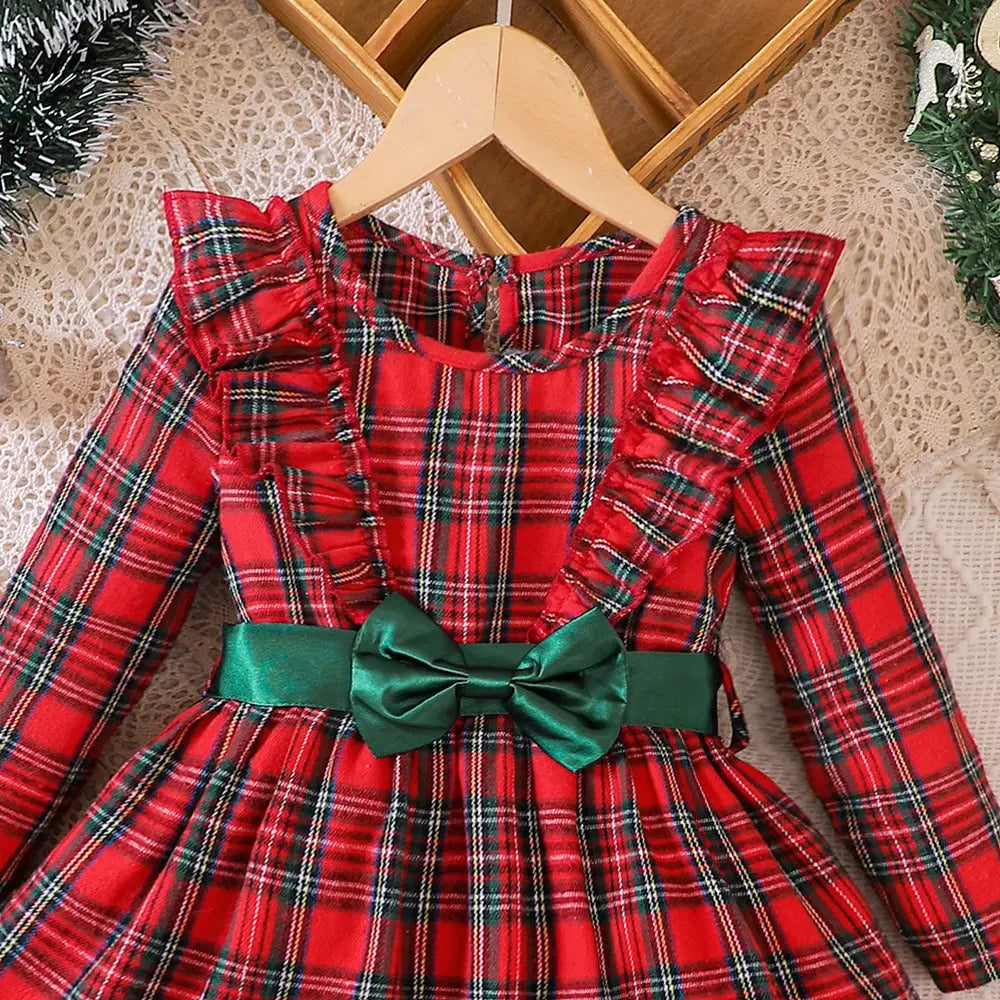 Vestido Infantil Xadrez Manga Longa Gola Redonda Étoile Lenogue