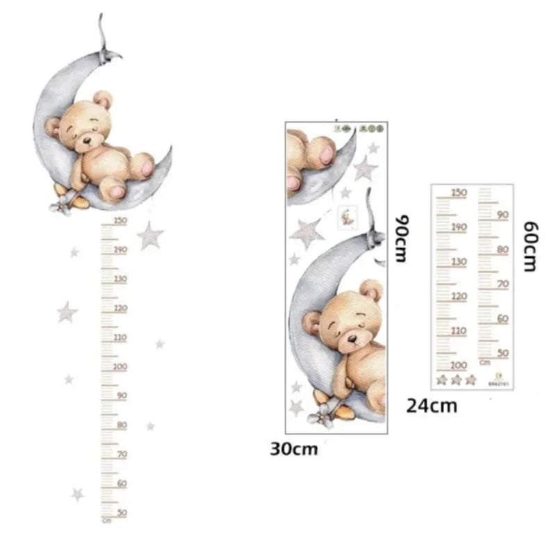 Adesivos de Parede Elefante e Urso com Lua Medidor de Altura Lenogue