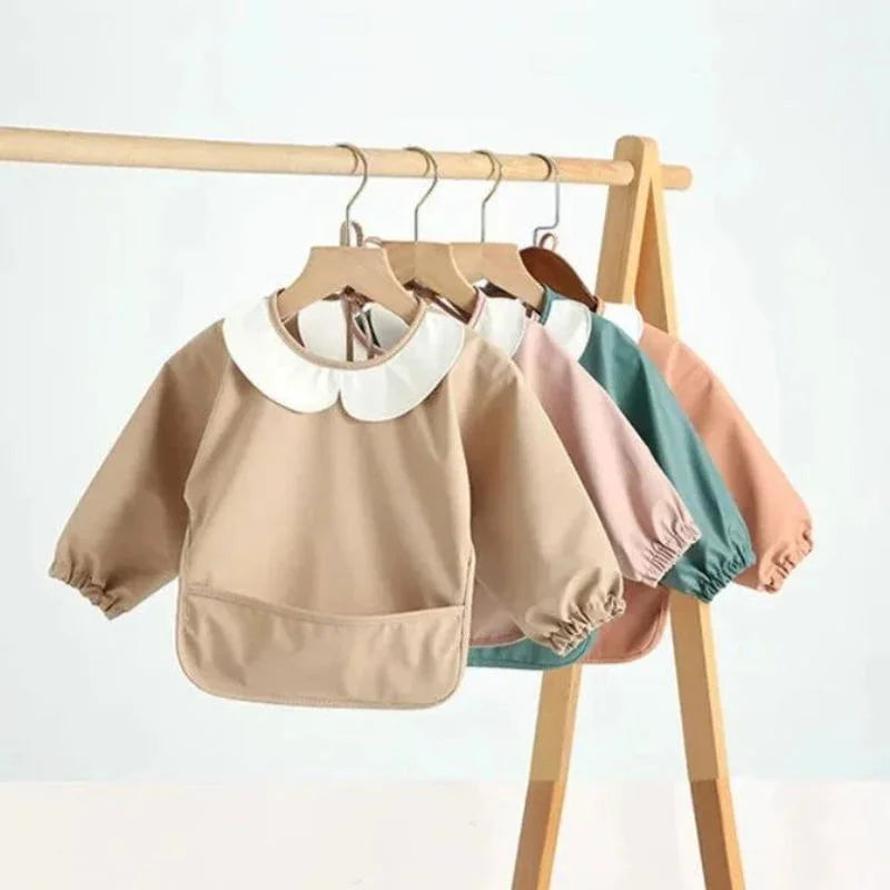 Babador Elegante Infantil em Pu para Refeições e Pintura Azul Lenogue