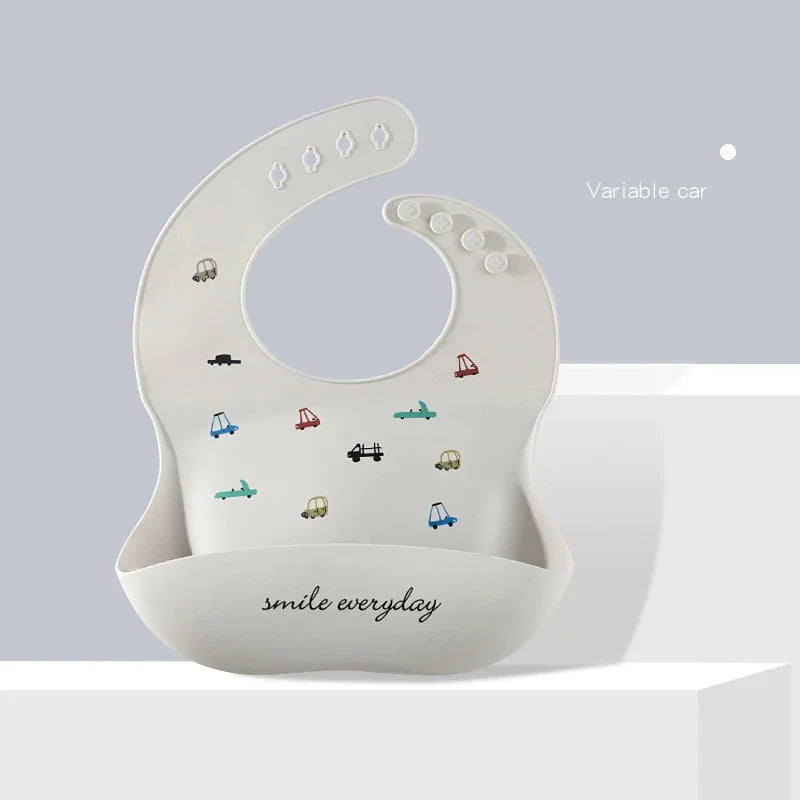 Babador Infantil Silicone à Prova D’água Rosa Lenogue Carros / Sílica Gel / 30 x 21 Cm