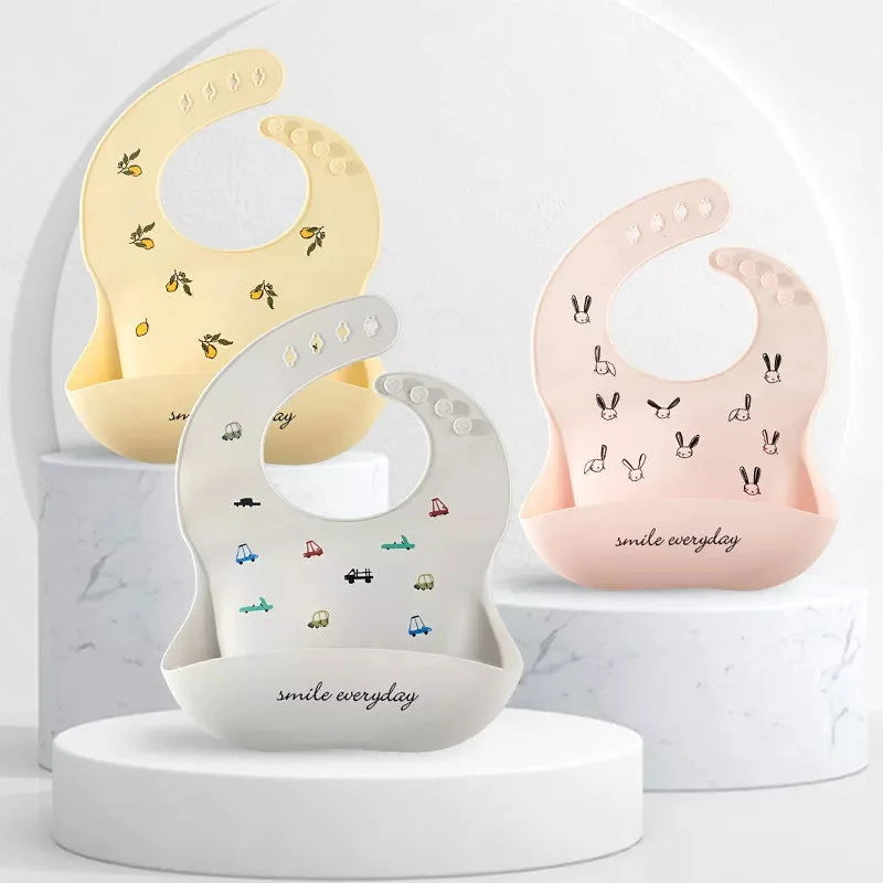 Babador Infantil Silicone à Prova D’água Rosa Elegante para Bebês