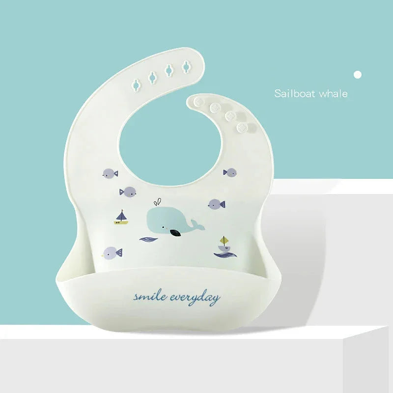 Babador Infantil Silicone à Prova D’água Rosa Lenogue Veleiro & Baleia / Sílica Gel / 30 x 21 Cm