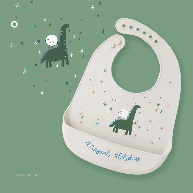 Babador Infantil Silicone à Prova D’água Rosa Lenogue Dinossauro / Sílica Gel / 30 x 21 Cm